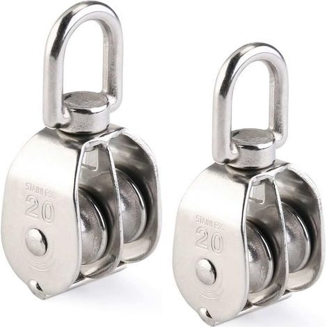 Polea doble, polea giratoria doble de acero inoxidable 304, cable de acero, poleas simples y dobles, red de elevación de barcos, polea de tracción, M20 (1/5)