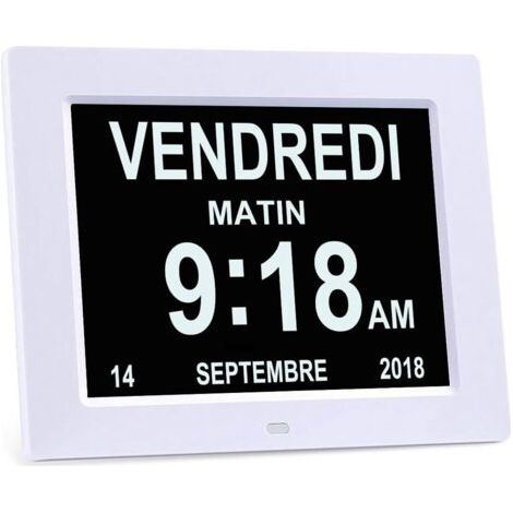Horloge numérique 8' avec calendrier – Affichage clair jour, mois, semaine – Fonction variateur de nuit – Pour seniors et Alzheimer (1/5)