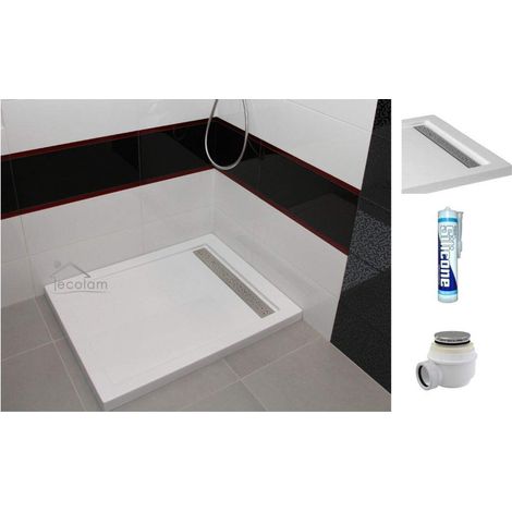 ECOLAM Receveur de douche rectangle West 120x90 cm  hauteur 5,5 cm profondeur 3 cm  grille plaque de recouvrement  siphon + silicone (1/5)