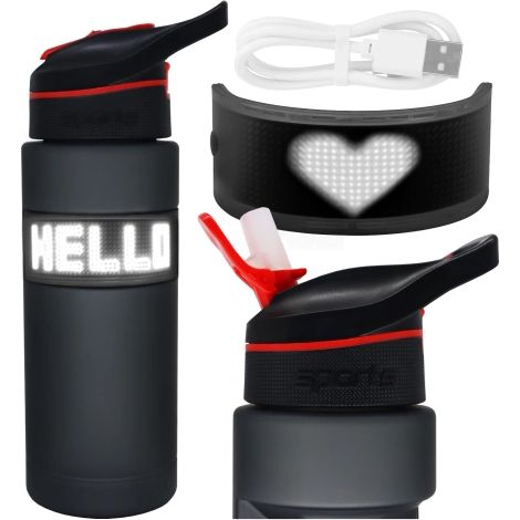 Alogy FitBottle™ Borraccia intelligente da 800 ml con display a LED e connettività Bluetooth, cannuccia, design motivazionale, riutilizzabile - Nera (1/5)