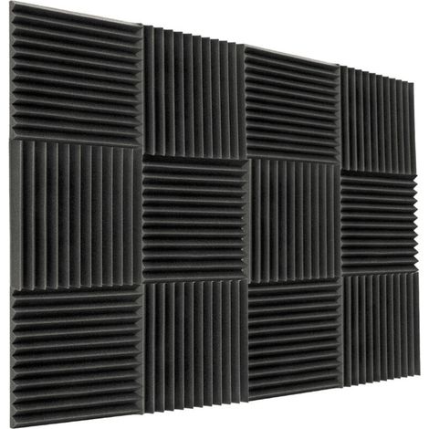 Paquet de 12 panneaux acoustiques, panneaux en mousse acoustique 30 x 30 x 2,5 cm, rembourrage insonorisé haute densité, noir (1/5)