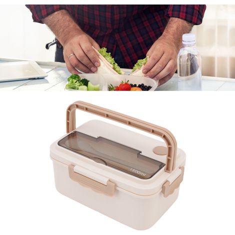Unterteilte Lunchbox/Bento-Box aus Kunststoff für Schüler und Erwachsene, mikrowellengeeignet, tragbar, cremeweiß. (1/5)