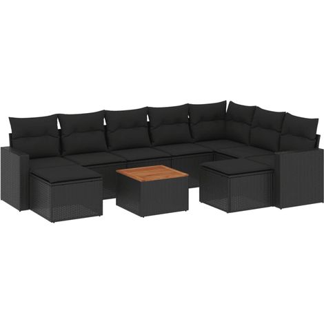 Maison Exclusive - 10-tlg. Garten-Sofagarnitur mit Kissen Schwarz (1/5)