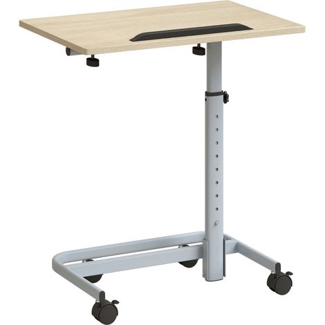 Table d'appoint Larea réglable sur roulettes bois métal chêne (1/5)