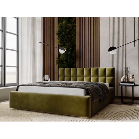 Lit rembourré avec rangement 120x200 velours vert Hugo (1/5)