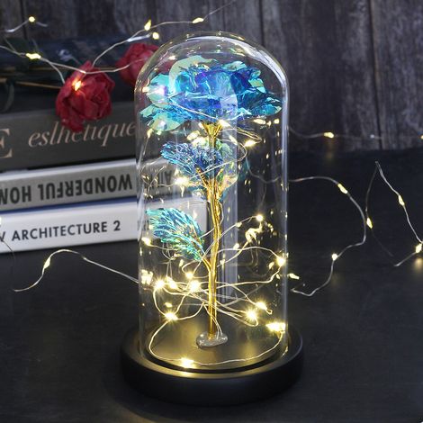 Blaue Ewige Rose LED unter Glasglocke, Stimmungslicht Dekolampe mit Beleuchtung, Romantische Innenbeleuchtung für Wohnzimmer Schlafzimmer, Geschenk Weihnachten Geburtstag (1/5)