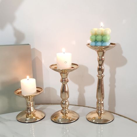 Chandelier À Bougies - Support En Fonte Doré - Style Colonne Romaine - Pour Salon Chambre Et Décoration De Fêtes - Lot De 3 (1/5)