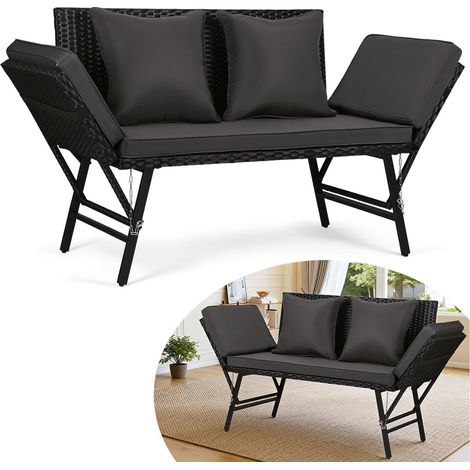 Jiubiaz Gartenbank Farbwahl 3-Sitzer Polyrattan Rattanmöbel Garnitur Möbel Rattanlounge Grau