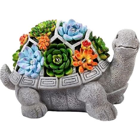 Tortue Succulente Solaire, Statue De Jardin Solaire 7 LumièRes LED DéCoration d'art ExtéRieur Tortue, Statue De Figurine De Jardin (1/4)