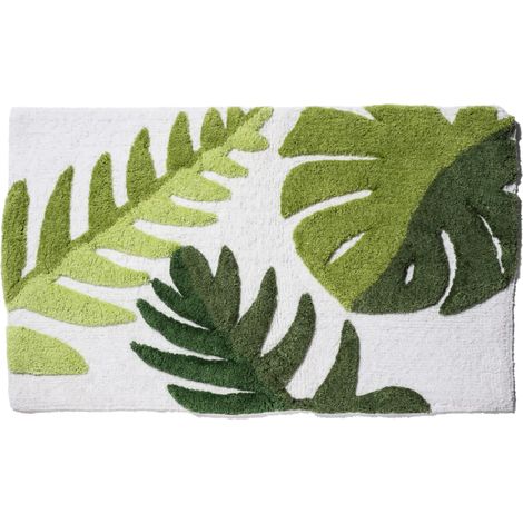 Croydex Tropical Leaf Anti Slip Bath Mat, Plush Green Bathroom Rug