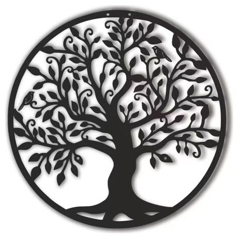 Décoration murale arbre de vie en métal noir 40x40cm – Sculpture robuste pour intérieur et extérieur – Résiste à la rouille (1/5)