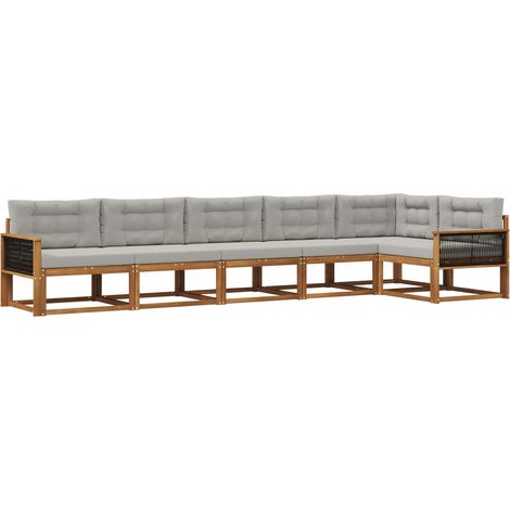 Conjunto de sofás de exterior 6 uds. Natural y Gris Claro vidaXL (1/5)