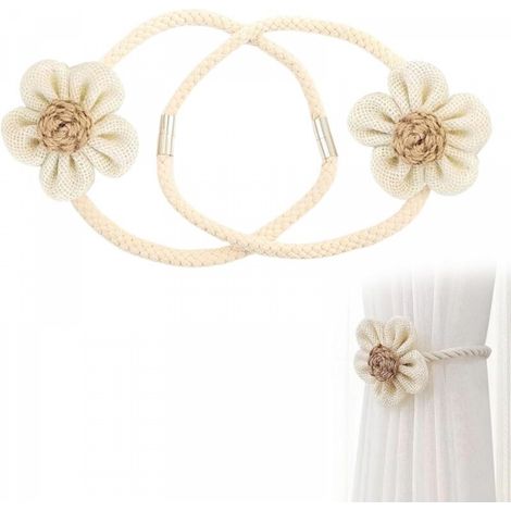 Embrasses de rideaux magnétiques, Embrasses de rideaux magnétiques, Embrasses de rideaux magnétiques - Embrasses de rideaux à fleurs pour décoration bohème, décoration intérieure, blanches (1/5)