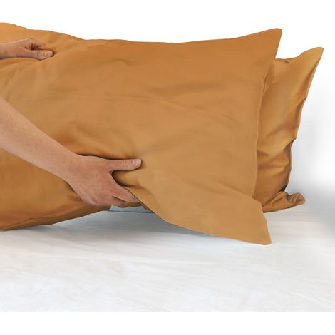 Coppia federe per Cuscino guanciale Letto 100% Cotone Made in Italy con patella interna Vaniglia - 52x80 cm