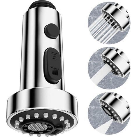 3 Modes Tête Robinet de Cuisine Remplacement, Douchette pour Rétractable Mitigeur Cuisine Universel G1/2,Robinet Cuisine Pivotant à 360°,Douchette Evier Cuisine Remplacement Filetage Mâle (1/4)