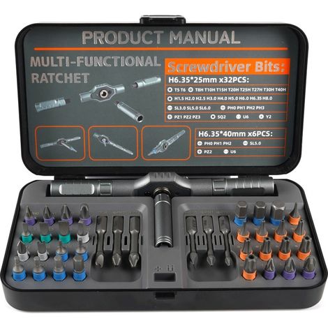 Tournevis à Cliquet 40 en 1, Jeu de Tournevis Magnétique Multifonction avec Embouts, Kit d'Outils de Réparation Précis