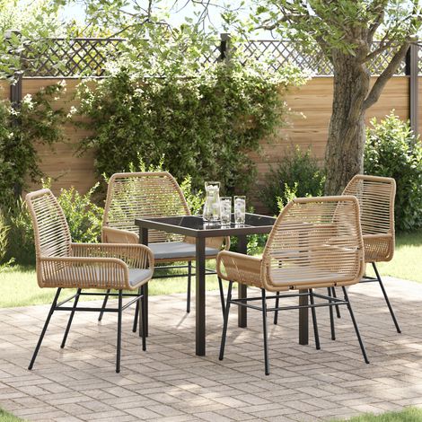 5-teiliges Garten-Essset mit Kissen Braun Poly-Rattan vidaXL515158 (1/5)