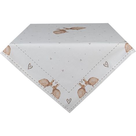 Nappe de Table Carrée en Coton Motif Lapin Blanc et Marron pour Cuisine 100x100 cm - PANGIVO (1/3)