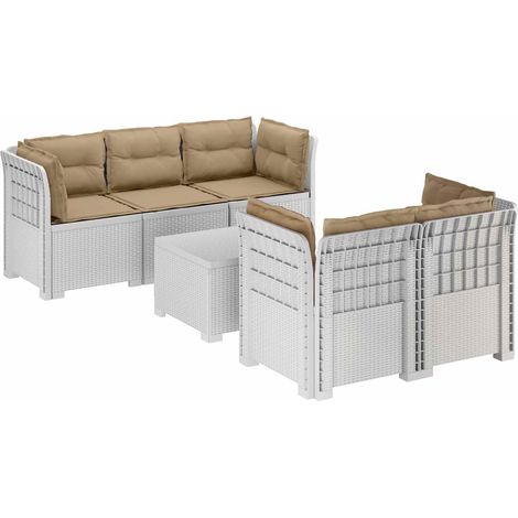 Maison Exclusive - 5-Sitzer Gartensofa mit Kissen Rattan-Look PP (1/5)