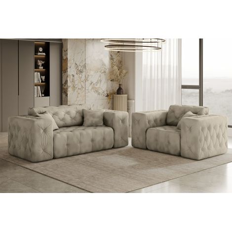 Kaiser Möbel Lux 2+1 Sofagarnitur, elegant, klassisch, schick ,Whisper Stoff Creme (1/3)