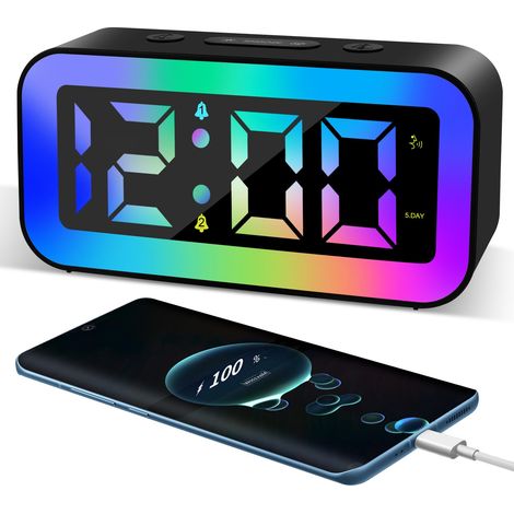 Digitaler Kinderwecker, RGB-Farben, 2 Weckmodi, 12/24-Stunden-Anzeige, einstellbare Helligkeit, Schlummerfunktion, Sprachsteuerung, Einschlafhilfe