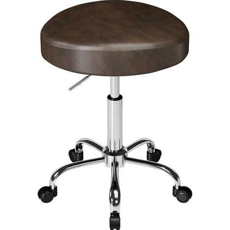 HOMCOM Sgabello con Ruote in Finta Pelle con Altezza Regolabile, Marrone (1/5)