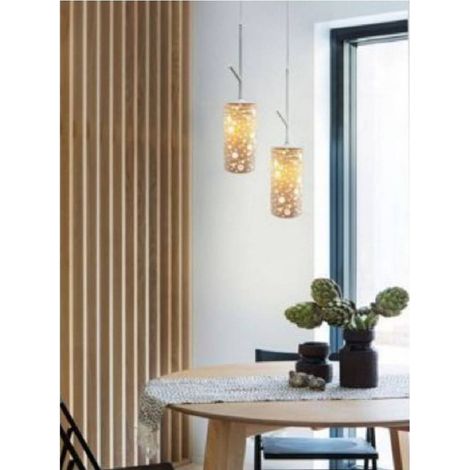 TRADE SHOP - Lampadario A Sospensione E27 Paralume Cilindro In Ceramica Traforata Bianco Lp21 - (1/2)
