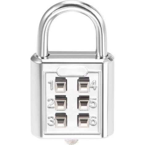 Zahlenschloss 6-stellig silber mit 3-stelligem Mechanismus für Schließfächer