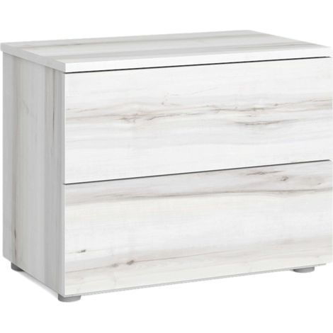 Table de chevet 2 tiroirs, table de chevet Lyon, 54x43x34 cm, blanc Albo (1/5)