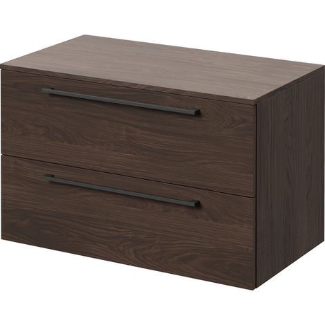 Napoli 460 Brown Oak 800mm Wall Mounted 2 Drawer Vanity Unit for Countertop Basins - 800mm - Gunmetal Grey 480mm Handle