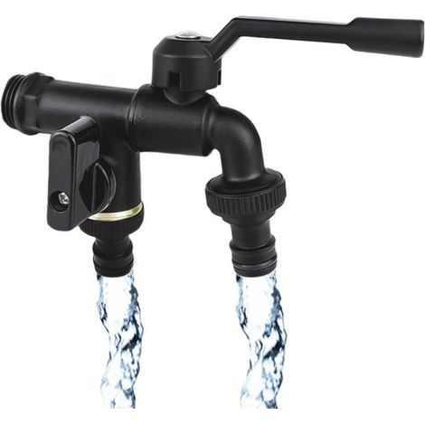 Double-ended outdoor garden tap, rustproof and frost-resistant, with one 1/2-inch hose outlet and two 3/4-inch hose outlets (1/5)
