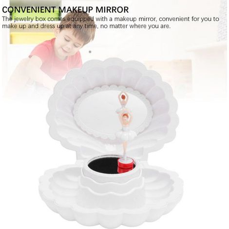 boîte à musique pour enfants Boîte à bijoux musicale en forme de coquille, Style rétro avec miroir de jeux table Blanche (1/4)