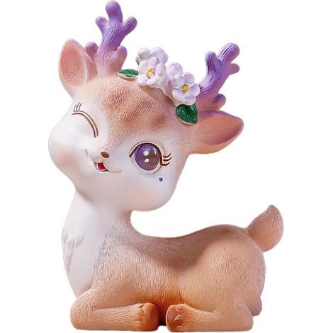 Statue de renne en bois de cerf de dessin animé, figurine d ' élan, décoration de gâteau en forme d ' animal, ornements décoratifs de bureau pour, décorations de tableau de bord de voiture, de de (1/5)