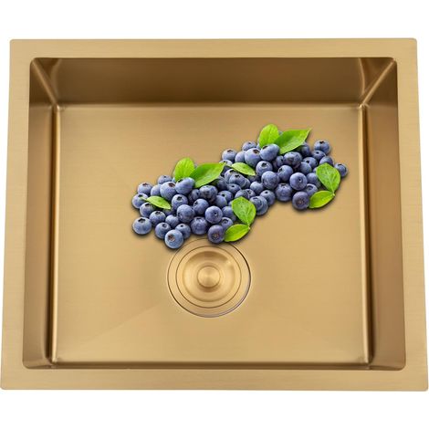 Évier doré en acier inoxydable - Carré encastrable ou encastré avec filtre de vidange - Lavabo de balcon sous évier de cuisine - 50 x 45 cm - Avec filtre d'écoulement en acier inoxydable