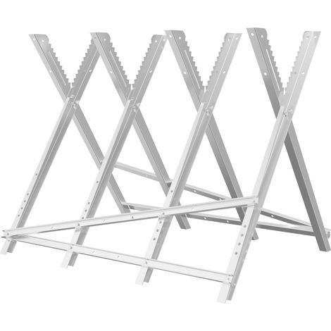 Wiltec – Tréteau de sciage pliant – Acier galvanisé – 790 x 800 x 820 mm – Capacité 100 kg – 4 supports dentés pour bûches – Découpe sécurisée (1/5)