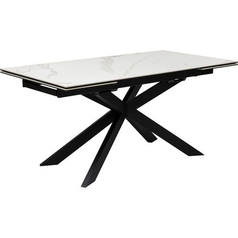Atmosphera – Table extensible en céramique effet marbre et métal noir – 160 à 240 cm pour 6 à 8 personnes – Finition mate et texturée