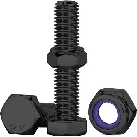 Boulons Et écrous Noir, M10 Boulons à Six Pans Avec écrous Assortiment Acier Inoxydable A2 V2A Vis à Métaux M10 X 35mm 10Pcs Vis Inox Et écrous Pour Meubles, Vélos, Bateaux, Impression 3D (1/5)