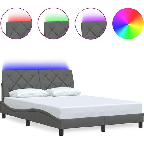Lit double - lit simple - Cadre de lit avec LED gris foncé 140x190 cm tissu fr5127 - Maison La Vie (1/5)