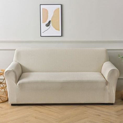 Wasserdichter 4-Sitzer-Sofabezug, einfarbig kariert, für Längen von 235–290 cm – Weiß/Beige (1/4)