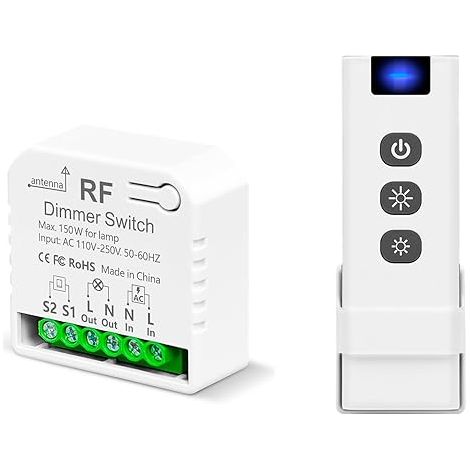 Variateur Interrupteur Avec Télécommandes, AC220V Gradateur Pour LED Et Halogènes 10W-150W, Compatible Avec Variateurs De Panneau Mural (1/5)