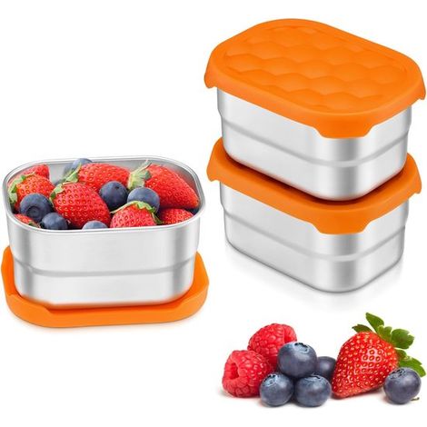Fiambreras VHV, Recipientes de acero inoxidable para merienda, Con tapas de silicona, Fácil de abrir y a prueba de fugas, 720 ml (1/5)