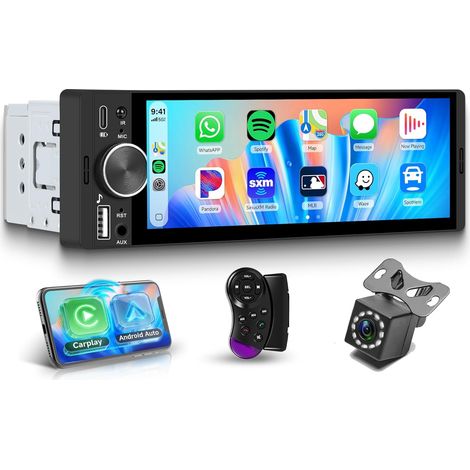 Autoradio 1 Din avec sans Fil Carplay Android Auto iOS/Android Mirror Link Bluetooth 5.2, 6.28 Pouces Écran Tactile Autoradio avec FM Radio USB/AUX/EQ Commande au Volant Caméra de Recul (1/5)