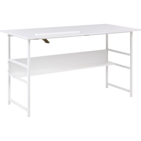 Escritorio para oficina con tablero ajustable y estante inferior de aglomerado 140 x 50 cm blanco Oran