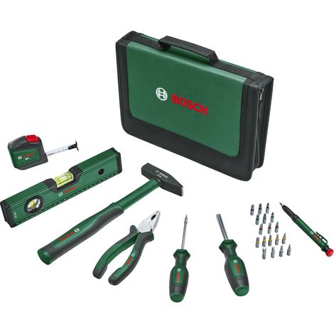 Bosch Universal Handwerkzeug (Kombizange, Maßband, Wasserwaage, 300g Hammer etc., 25-teilig, Set) (1/2)