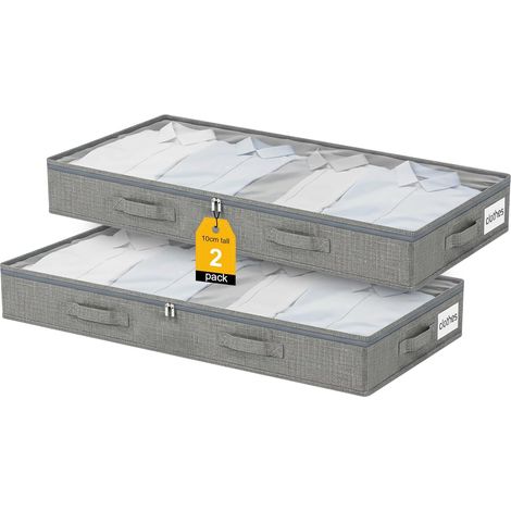 Pack de 2 Bacs de Rangement sous le Lit, 50L Sacs de Rangement Pliables pour Vêtements avec Fenêtre Transparente, 10 cm de haut Organisateurs de Placards pour Ranger Les vêtements 100 x 50 x 10 cm (1/5)