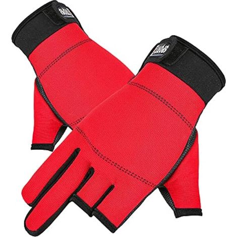 Gants de travail sans doigts pour mécanicien, lot de 3, antidérapants pour le vélo, la pêche et la conduite (rouge) (1/4)