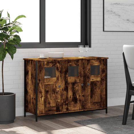 Buffet de rangement en bois d’ingénierie chêne fumé, pieds réglables, 100 x 35 x 70 cm - PANGIVO (1/5)