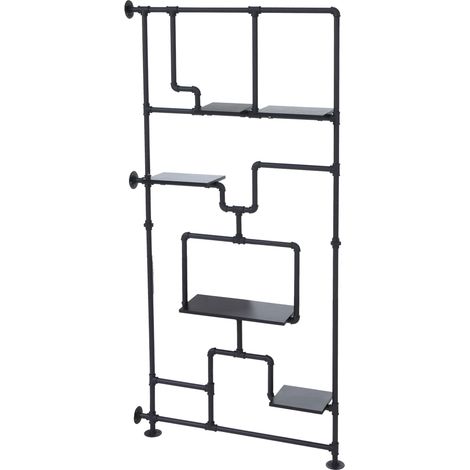 Estantería separadora de ambientes de estilo industrial 203 cm con 5 baldas de metal revestido de melamina negra y madera 040008763