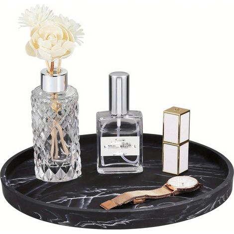 Runde Silikonschale, 27 cm, weißes Marmormuster, für Bad und Küche, ideal für Schmuck und Parfums. Schwarz