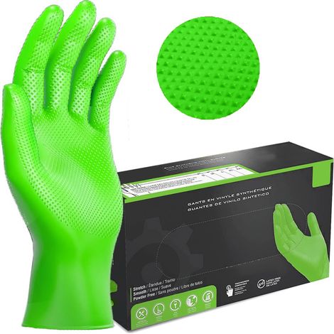 Guantes de Nitrilo DIAMANTADOS GRIP Super resistentes Reutilizables VERDE 8 micras / 9´9 gramos, pack de 50 Talla M (1/5)